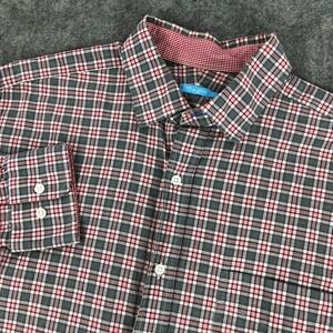 J.McLaughlin Mens Button Down Shirt Medium Red Gray Plaid Long Sleeve Cotton